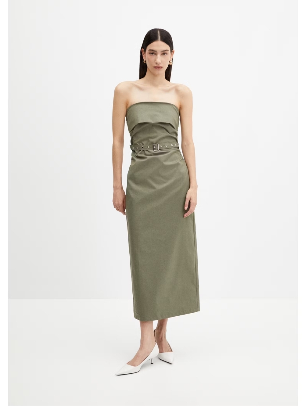 MNG Belted strapless dress